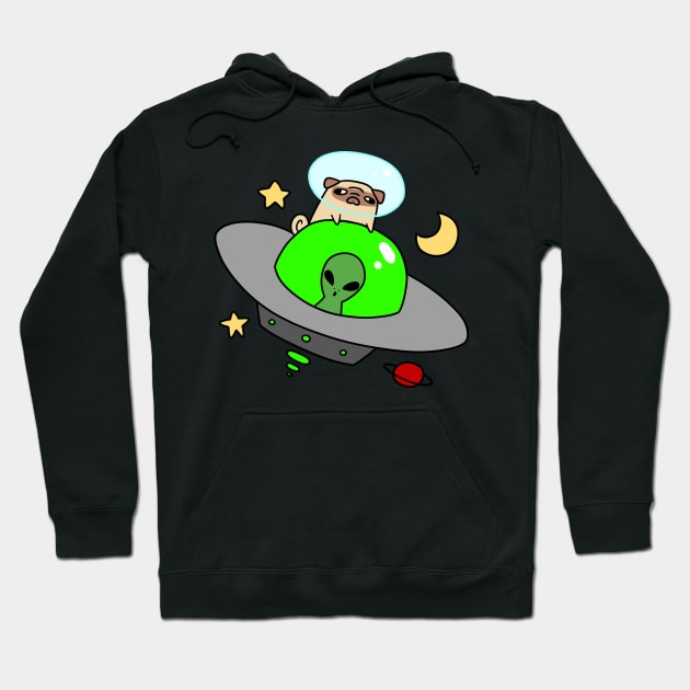 Space Pug Riding a UFO Hoodie by saradaboru